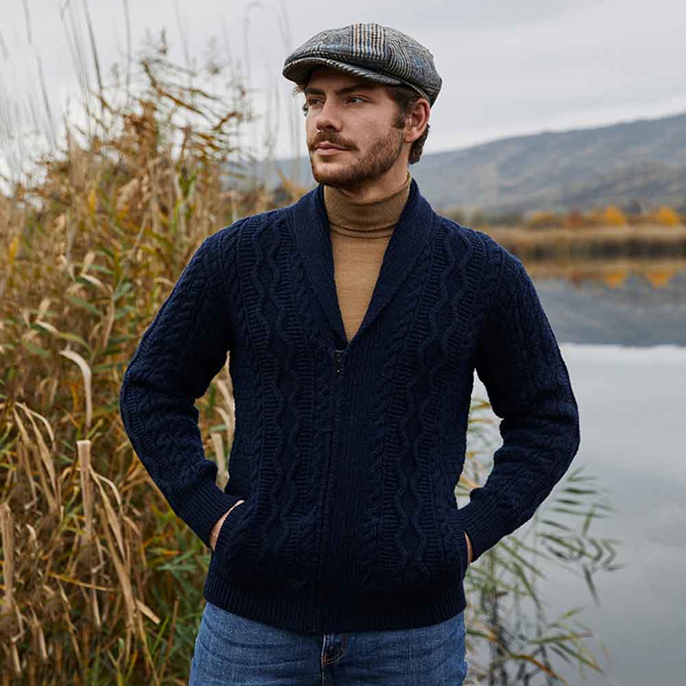 Product image for Irish Cardigan | Mens Aran Knit Zipper Cardigan