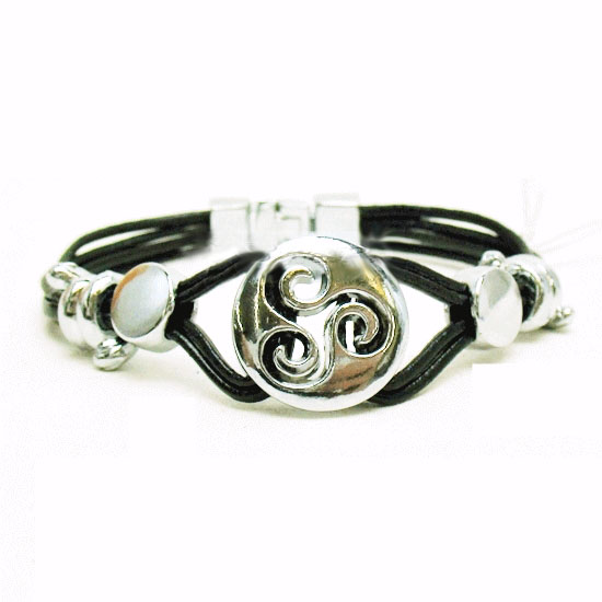 Celtic Bracelet - Celtic Triskele Leather Bracelet at IrishShop.com ...