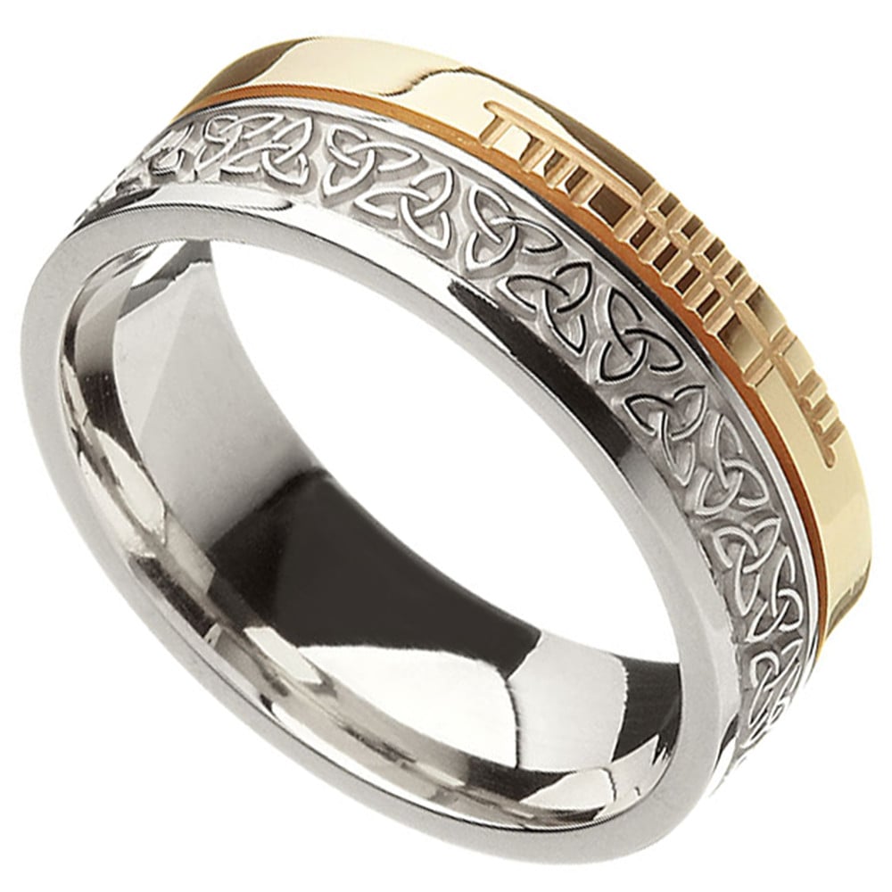 Celtic Ring - 10k Yellow Gold and Sterling Silver Comfort Fit 'Faith ...