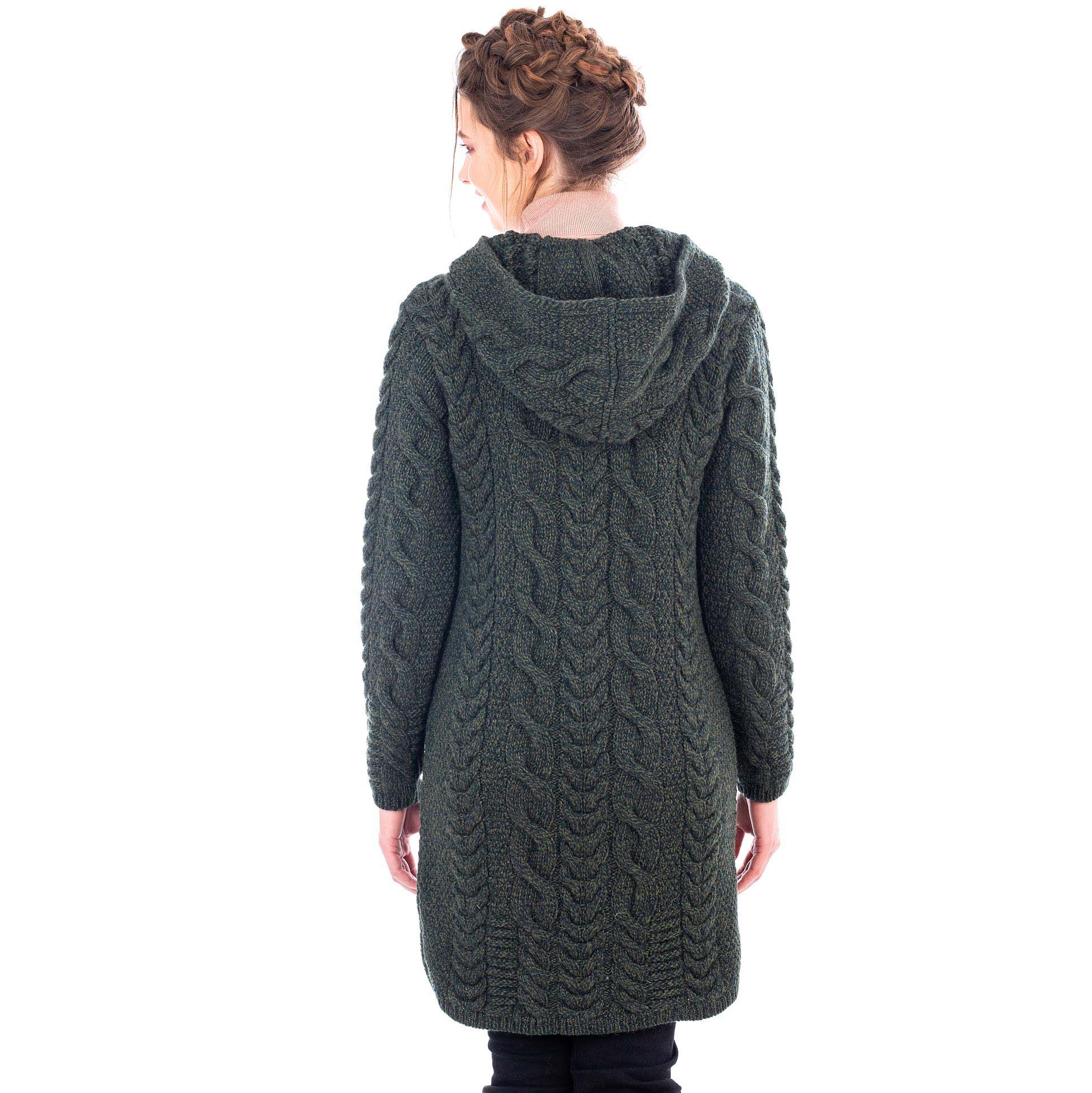 Irish Coat, Ladies Aran Leaf Cable Knit Coat at