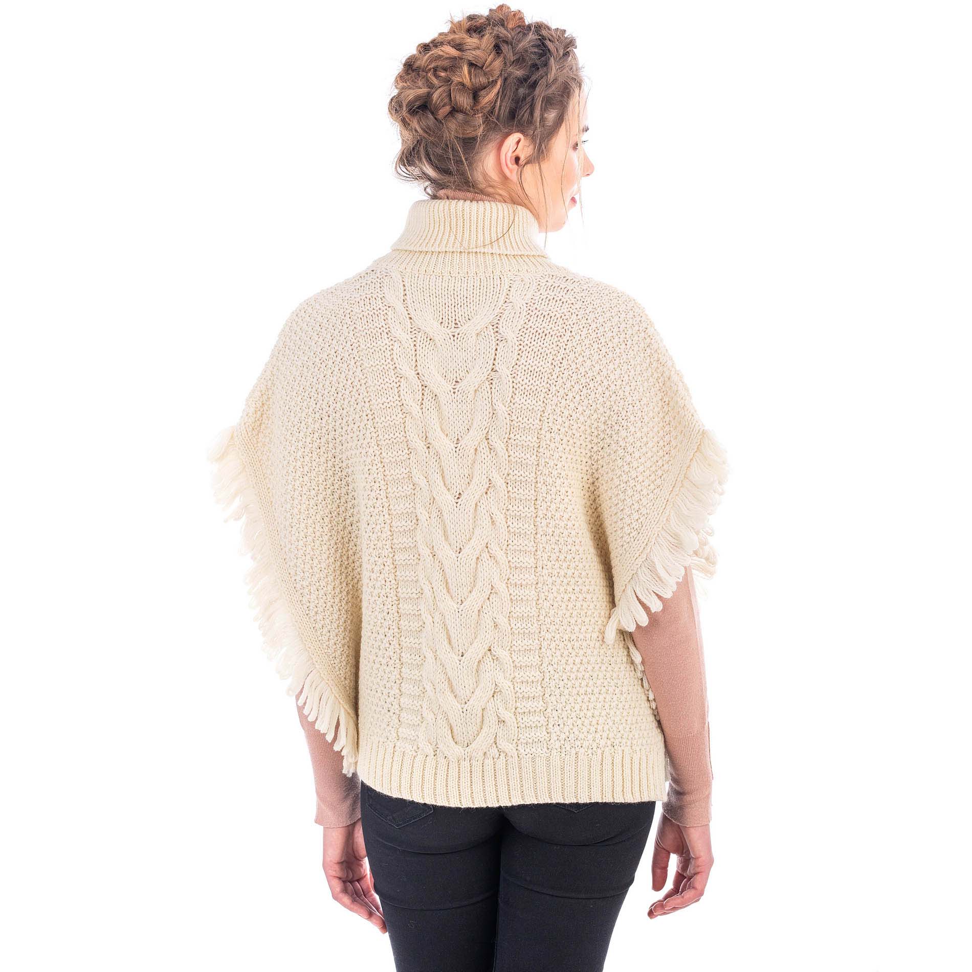 Ladies Cable Knit Cowl Neck Poncho - Aran Sweaters Direct