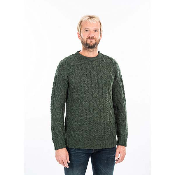 Irish Sweater  Merino Wool Traditional Aran Knit Crew Neck Mens