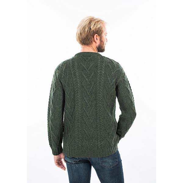 Irish Sweater | Merino Wool Traditional Aran Knit Crew Neck Mens ...