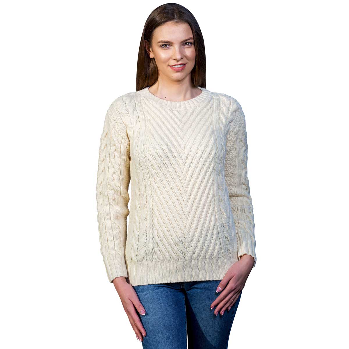 Irish Sweater | Merino Wool Crew Neck Ribbed Ladies Sweater at ...