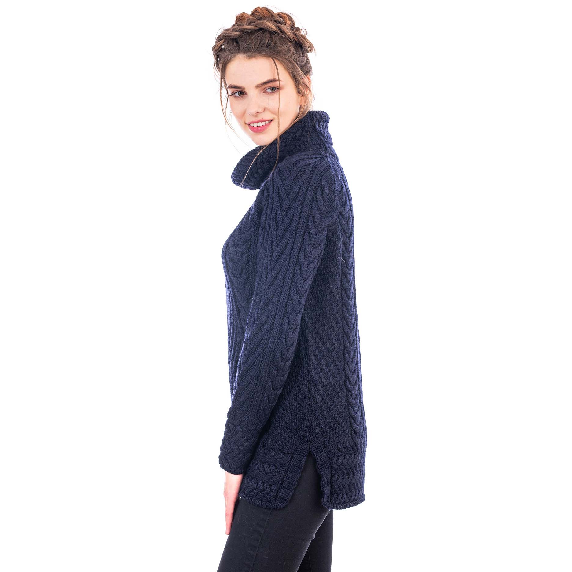 Irish Sweater | Ribbed Cable Knit Turtleneck Ladies Sweater at ...