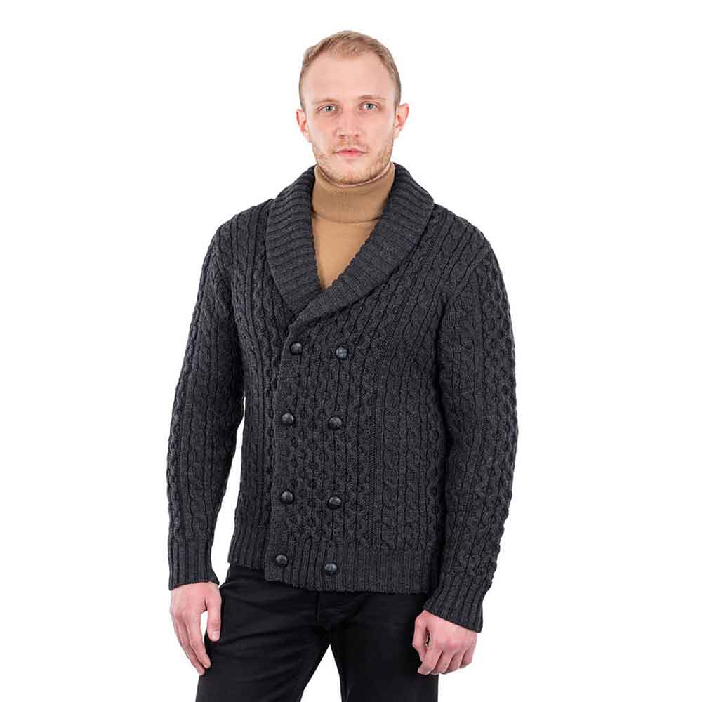 Men's Cable Knit Shawl Collar Cardigan - Aran Sweaters Direct