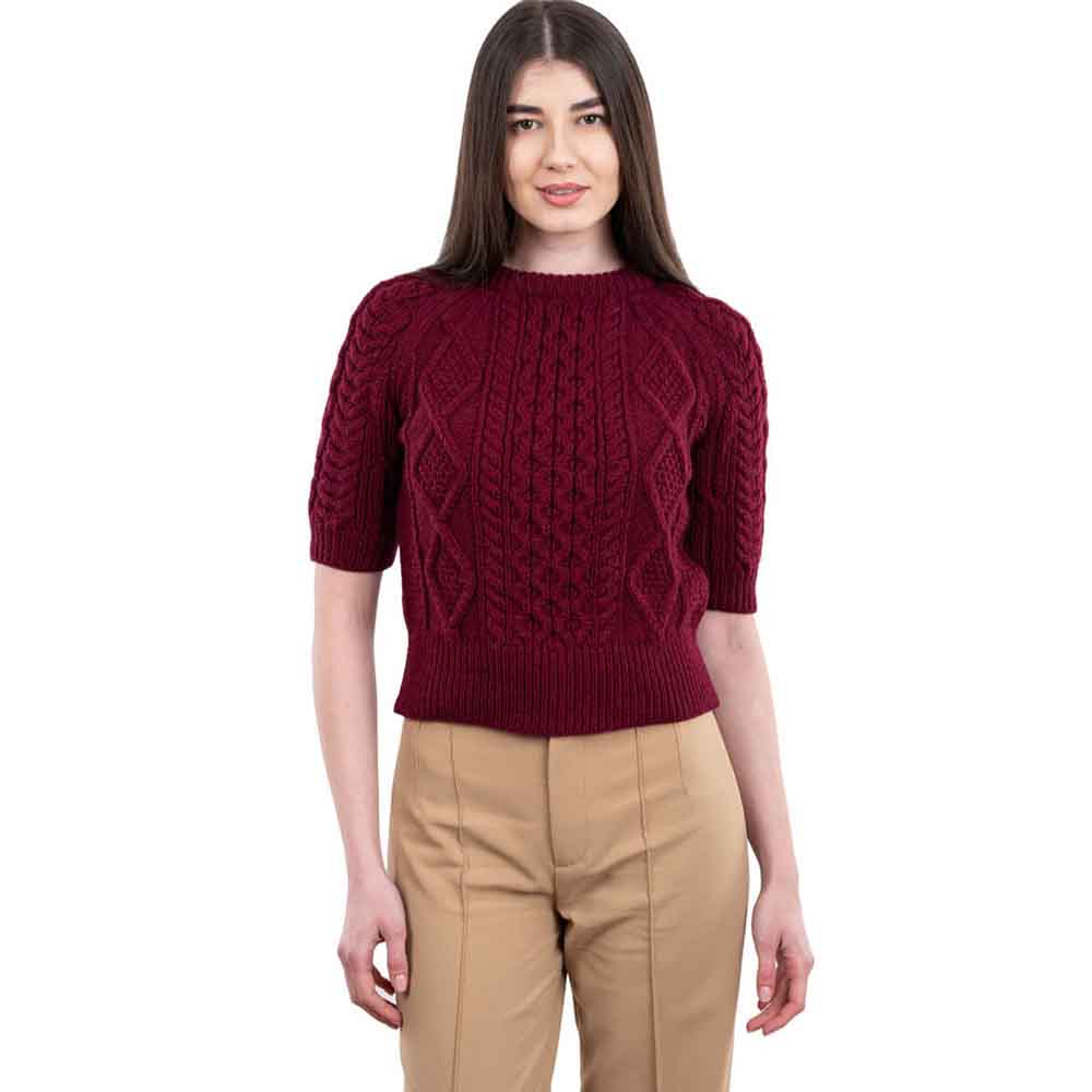 Irish Sweater | Ladies Cable Knit Short Sleeve Aran Sweater
