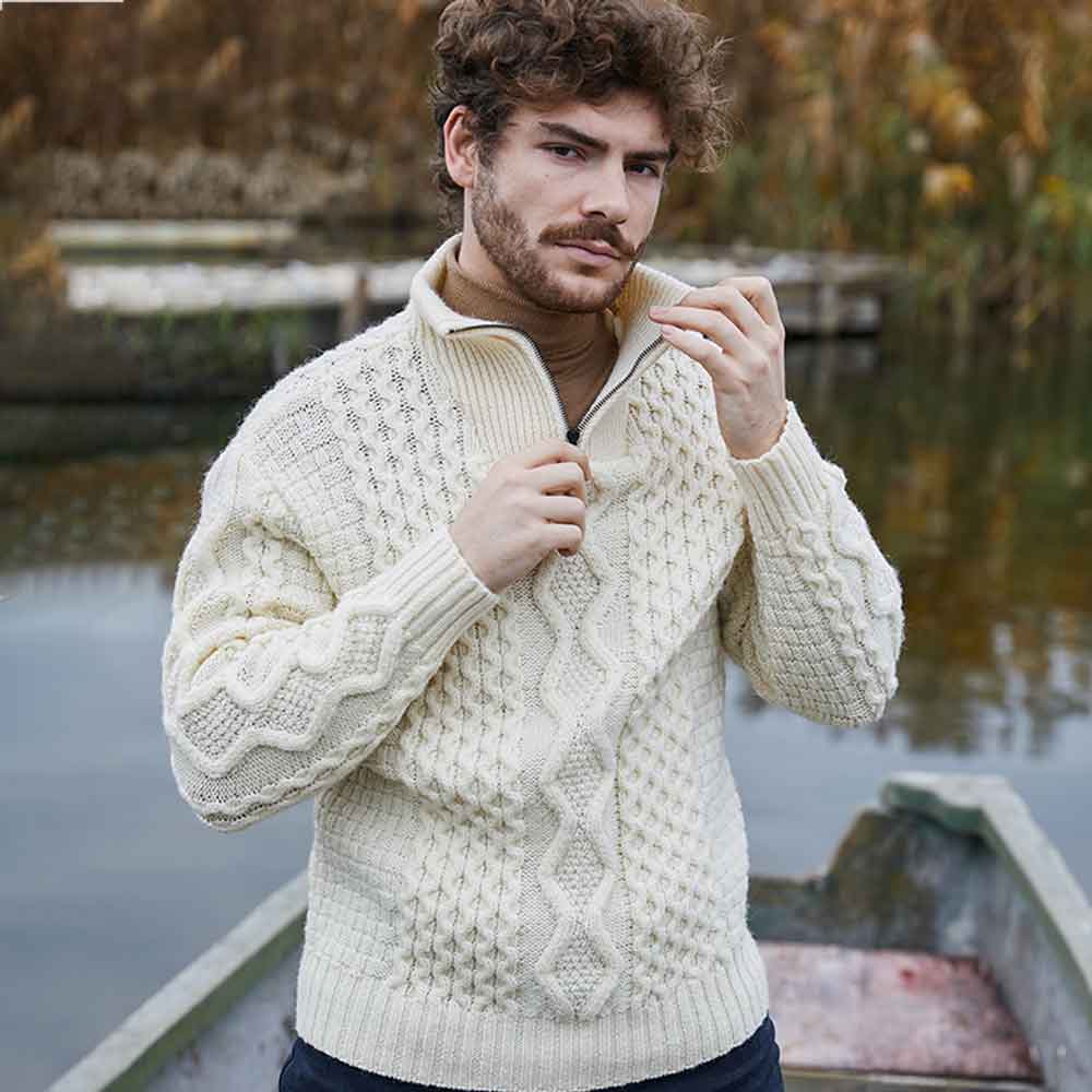 Irish Merino Wool Sweater - Traditional Aran