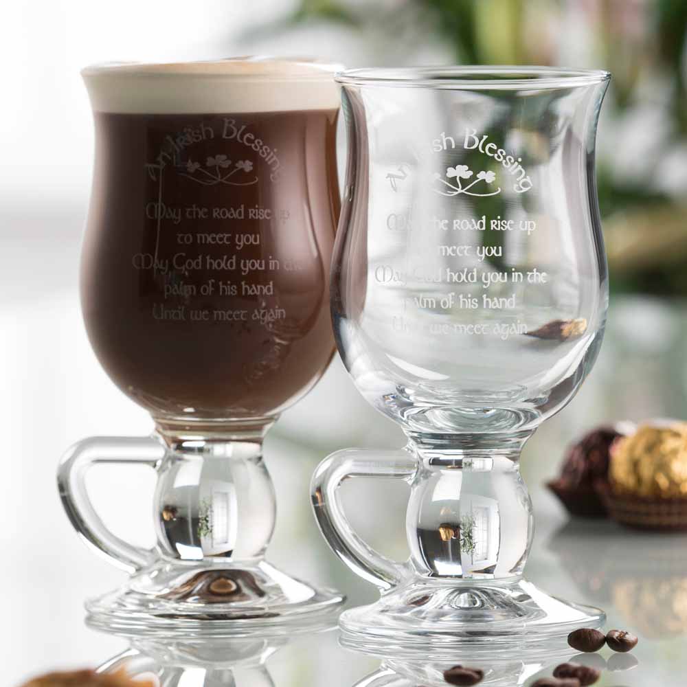Galway Crystal Irish Blessing Latte Glass Mug Pair at