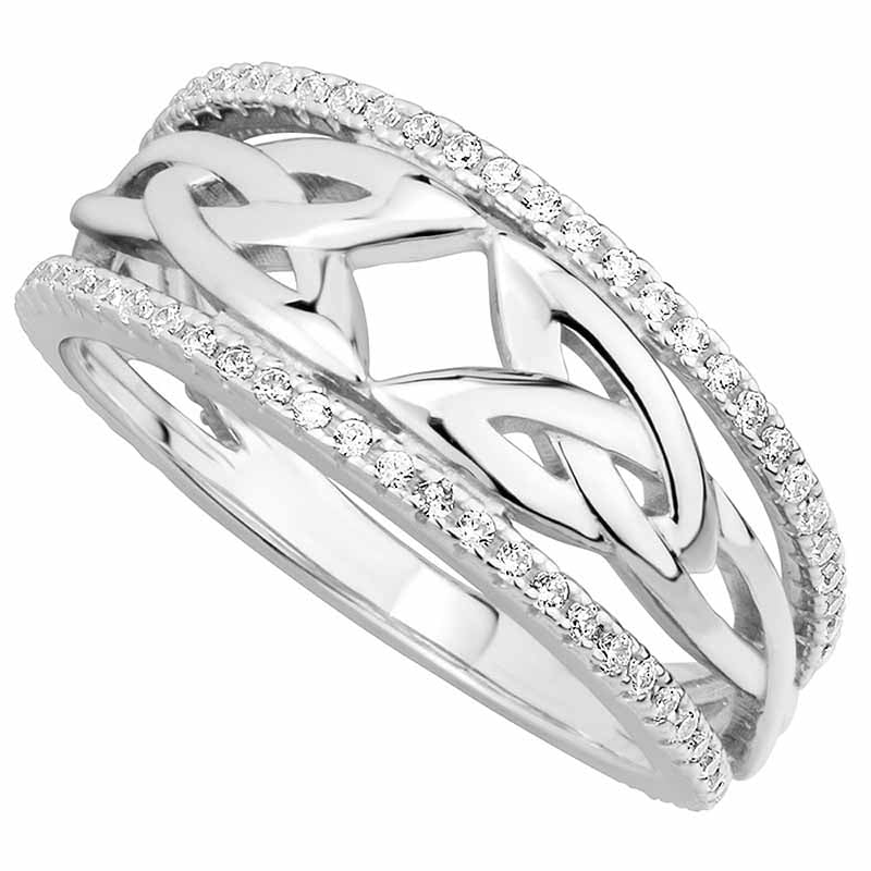 ijsv21068 irish ring sterling silver crystal celtic trinity knot