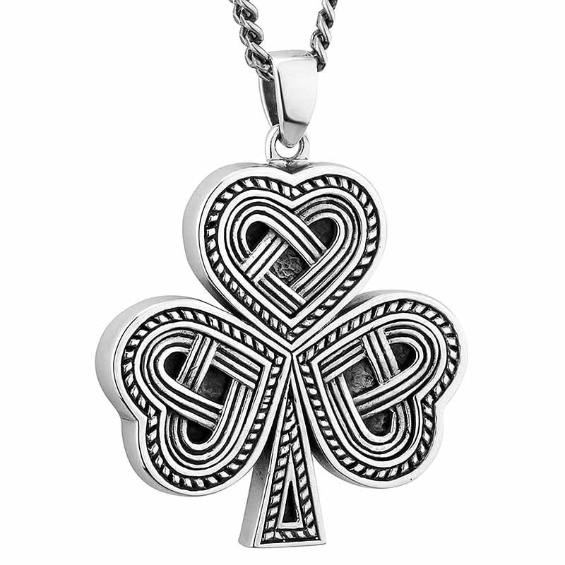 Ijsv46451 Mens Irish Jewelry Sterling Silver Celtic Knot Shamrock Pendant 