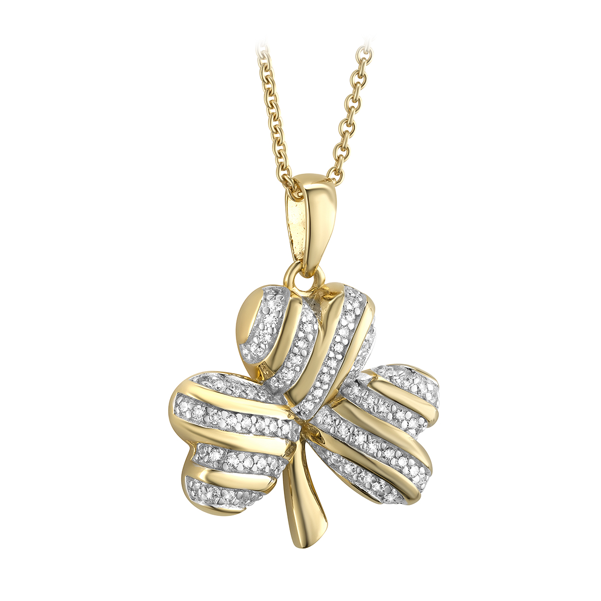 Irish Necklace | Vermeil Gold Overlay Sterling Silver Crystal Shamrock ...