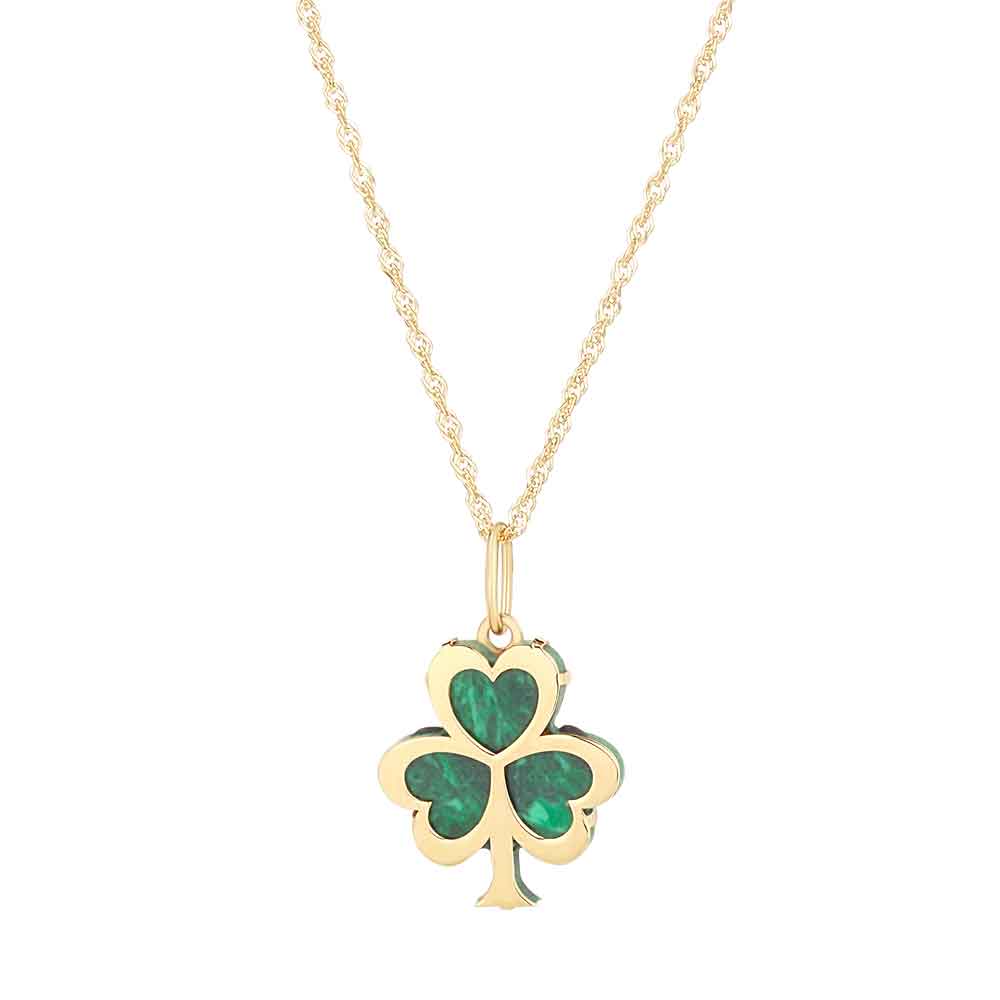 14K Yellow Gold Malachite Four Leaf Clover Pendant or Necklace