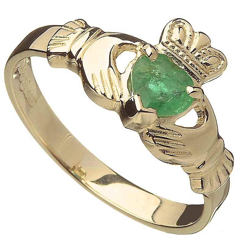 Ijtj00104 Irish Gold Emerald Ladies Claddagh Ring 