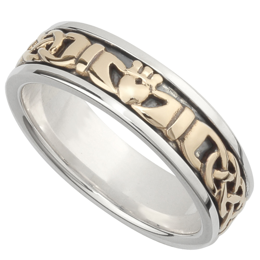 Irish Wedding Band - 10k Gold and Sterling Silver Ladies Celtic Knot ...
