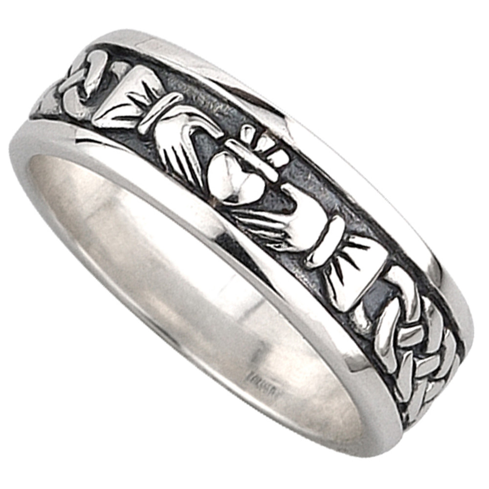 S2828 Claddagh Wedding Band Silver Mens Celtic Knot Solvar Irish Ring 