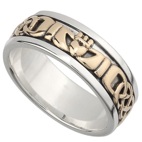 Irish Wedding Band - 10k Gold and Sterling Silver Mens Celtic Knot ...