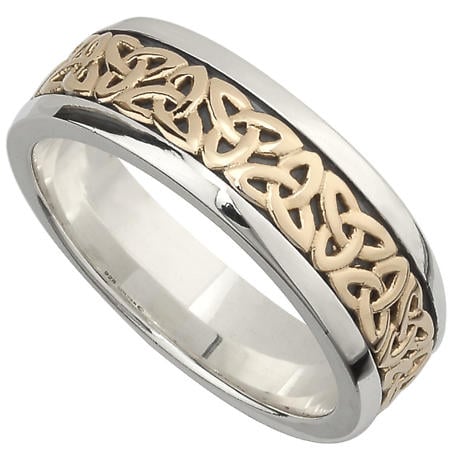 Irish Wedding Band - 10k Gold and Sterling Silver Mens Celtic Trinity ...