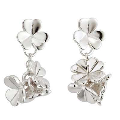 Irish Earrings - Sterling Silver Fusion Small Shamrock Drop Earrings at ...