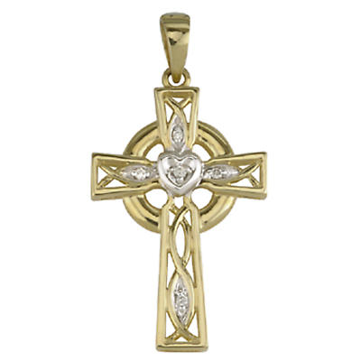 Celtic Pendant - 14k Two Tone Gold and Diamond Celtic Cross Pendant ...