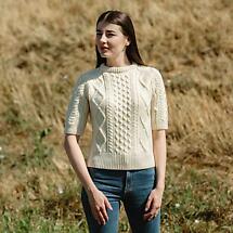 Irish Sweater | Ladies Cable Knit Short Sleeve Aran Sweater Product Image